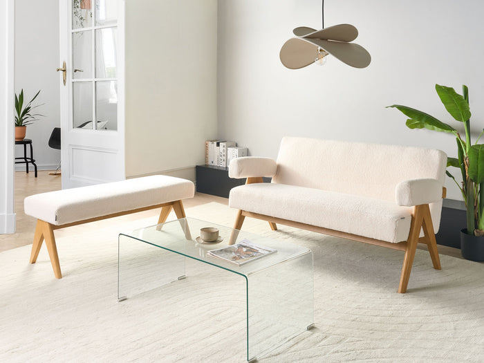 Beliani - TAMRE - Bankenset - Gebroken wit|Lichtbruin - Bouclé