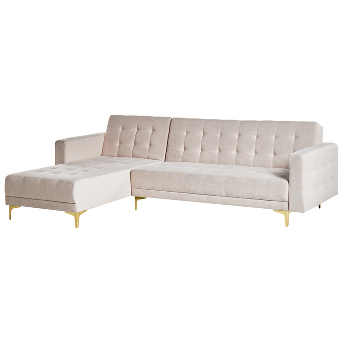 Beliani - ABERDEEN - Hoekslaapbank - Beige - Rechtszijdig - Polyester