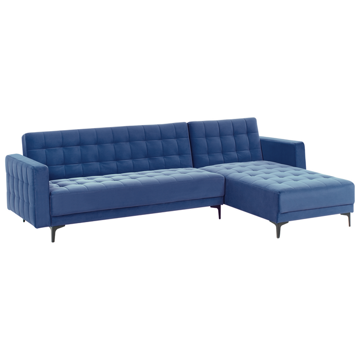 Beliani - ABERDEEN - Hoekbank - Blauw - Linkszijdig - Fluweel