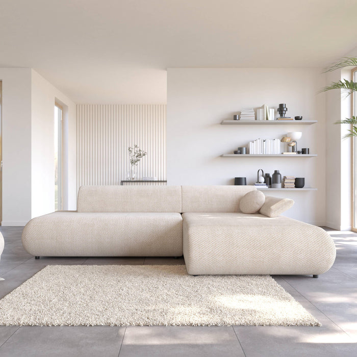 by fonQ Wisp Hoekbank met Chaise Longue Rechts met Slaapfunctie - Chenille - Greige