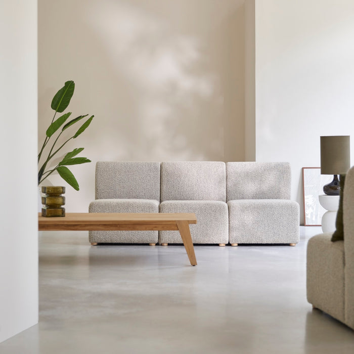 Tikamoon - Modulaire 3-zitsbank van massief acacia en grijze stof