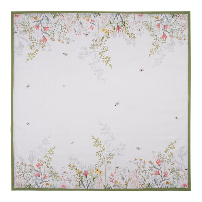 Clayre & Eef Tafelkleed 100x100 cm Wit Katoen Bloemen