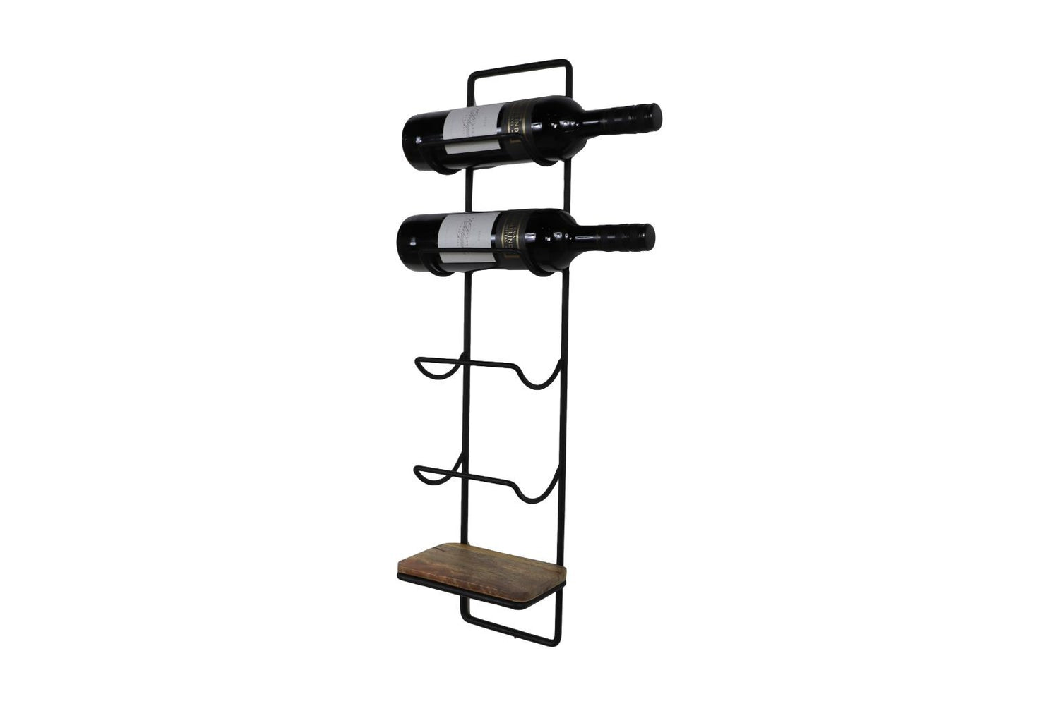 HSM Collection Wijnrek Mandoline wand 4 flessen H 70 cm hout zwart