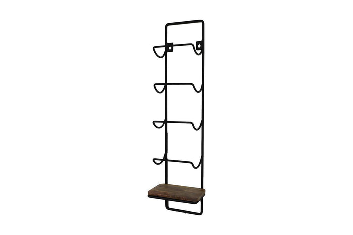 HSM Collection Wijnrek Mandoline wand 4 flessen H 70 cm hout zwart