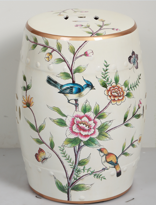 Fine Asianliving Keramische Kruk Wit Vogels