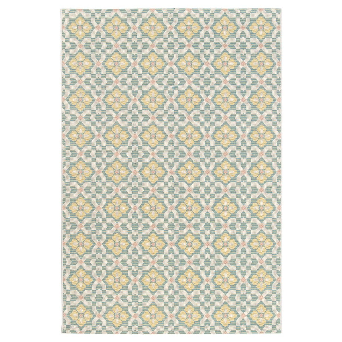 Tapeso Buitenkleed - Bubbly Tulip turquoise|geel - 200x290 cm
