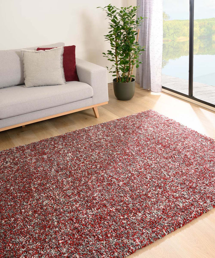Tapeso Hoogpolig vloerkleed gemêleerd - Blend rood|grijs - 140x200 cm