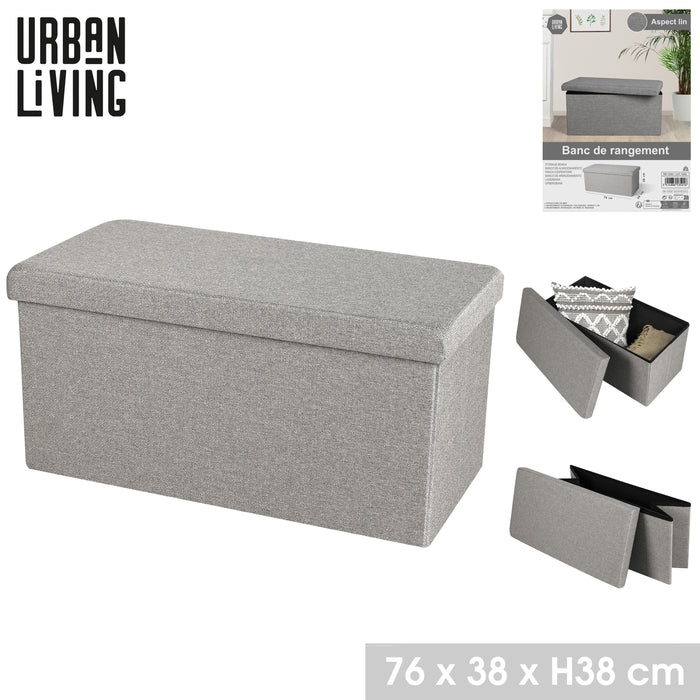 Urban Living poef|hocker|opbergbox - grijs - mdf - 76 x 38 x 38 cm