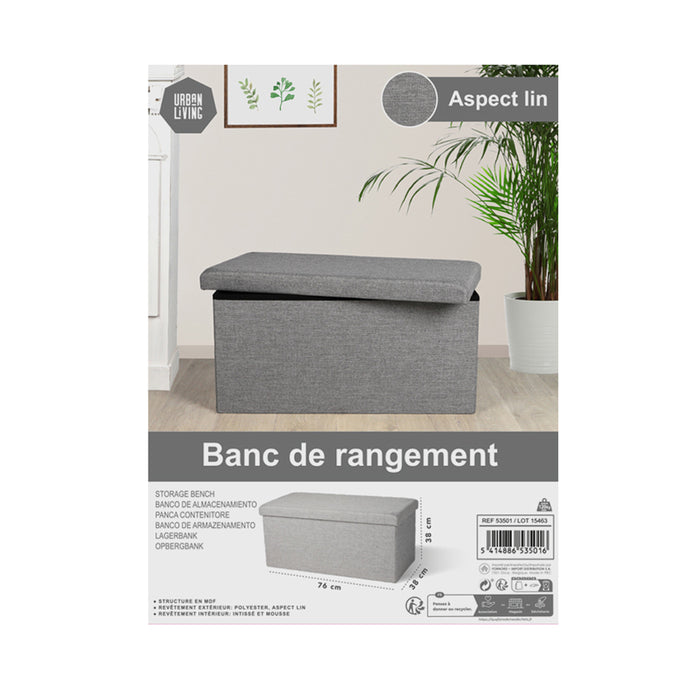 Urban Living poef|hocker|opbergbox - grijs - mdf - 76 x 38 x 38 cm