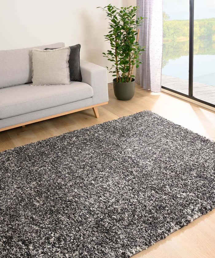 Tapeso Hoogpolig vloerkleed gemêleerd- Blend zwart|grijs - 80x150 cm