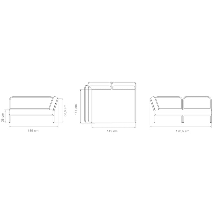 Level2 Cozy Corner loungebank rechts frame donkergrijs stof leaf