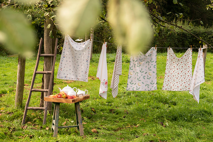 Clayre & Eef Theedoek 50x70 cm Beige Blauw Katoen Kip en Haan