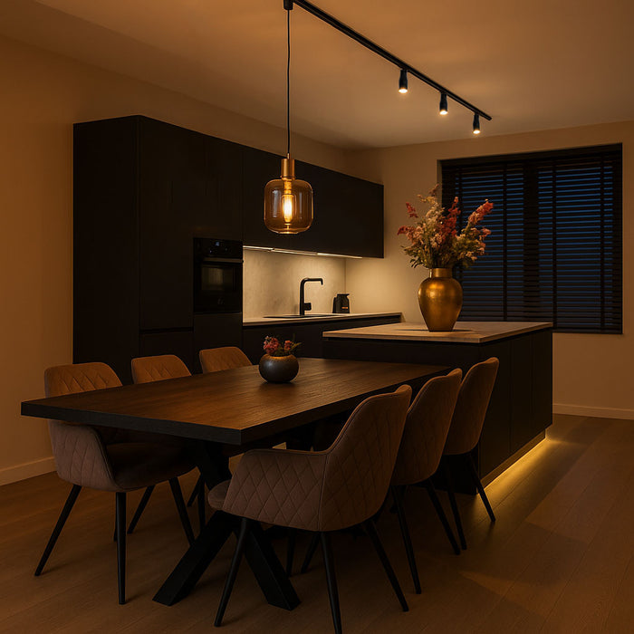 QAZQA Smart hanglamp zwart met goud en smoke glas incl. Wifi A60 -