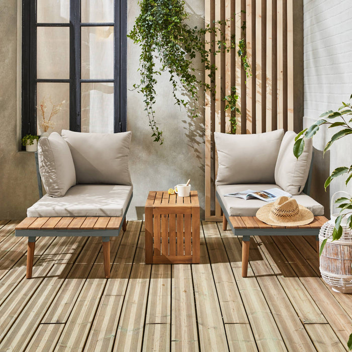 sweeek - Modulaire tuinset in aluminium en acacia, 4 zitplaatsen