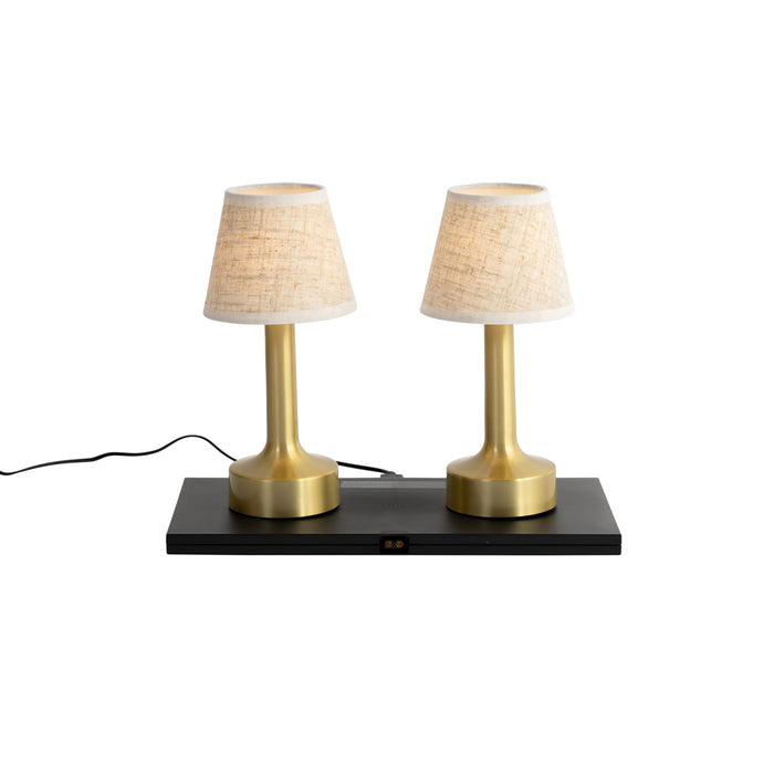 QAZQA Set van 2 tafellampen goud met beige RGBW oplaadbaar - Elise