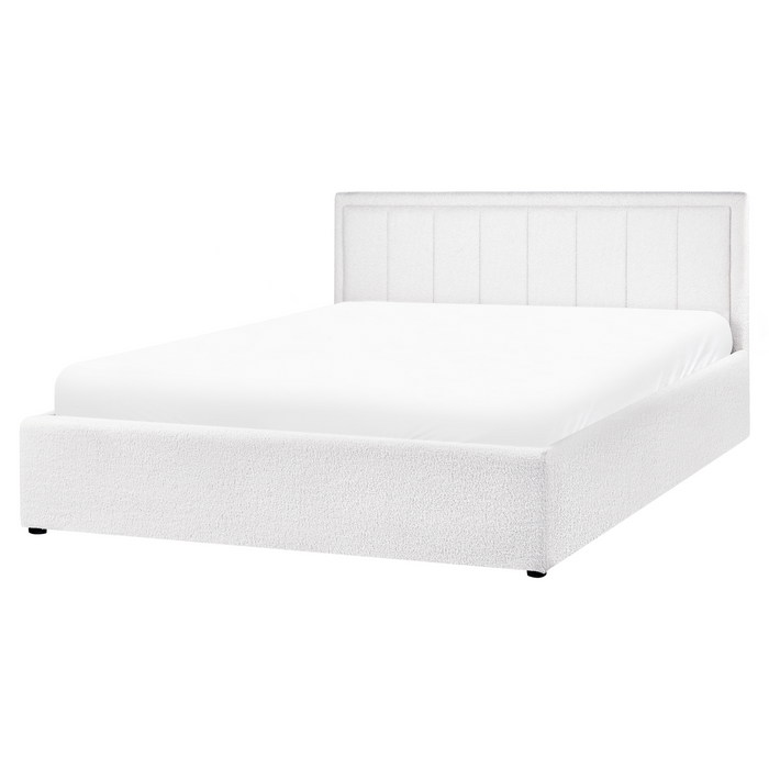 Beliani-MONTLAUR-Bed met opbergruimte-Wit-160 x 200 cm-Bouclé