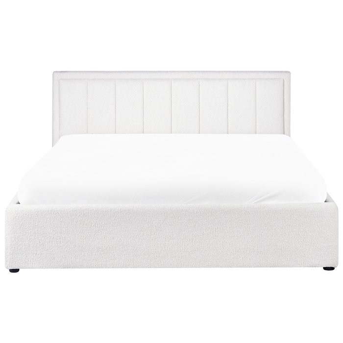 Beliani-MONTLAUR-Bed met opbergruimte-Wit-160 x 200 cm-Bouclé