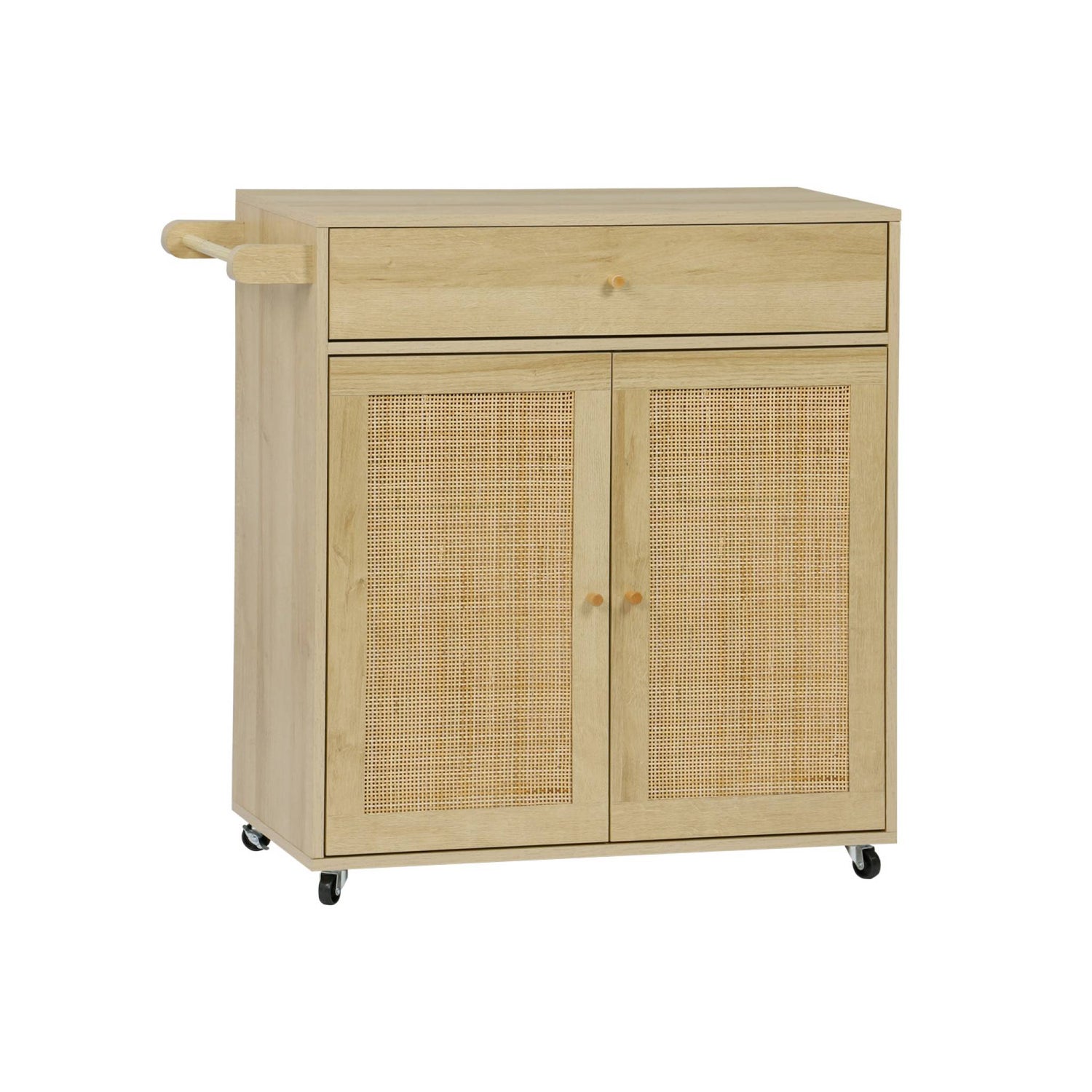sweeek - Keukentrolley met houten decor en rotan, 1 handgreep, 1 lade,