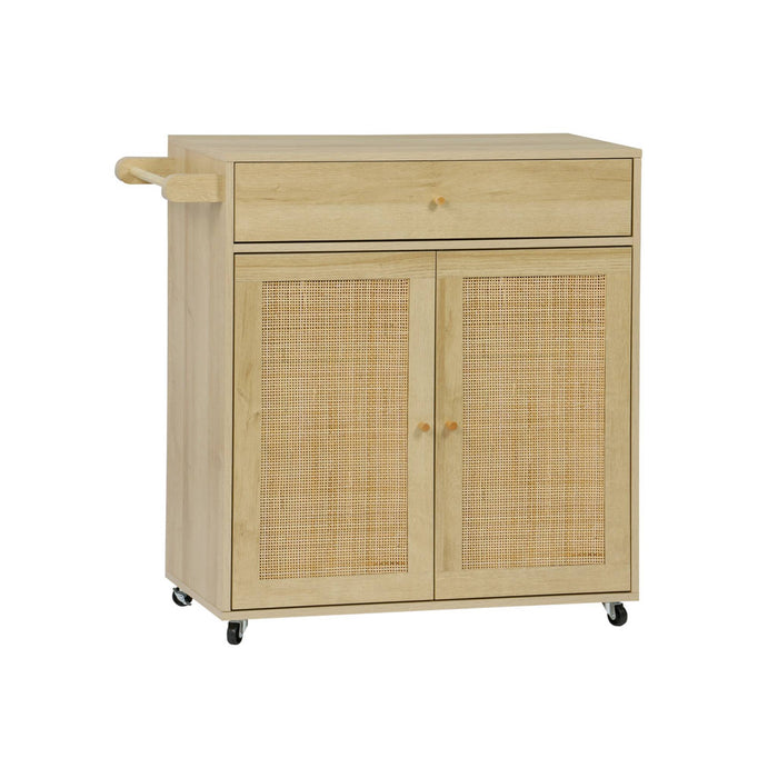 sweeek - Keukentrolley met houten decor en rotan, 1 handgreep, 1 lade,