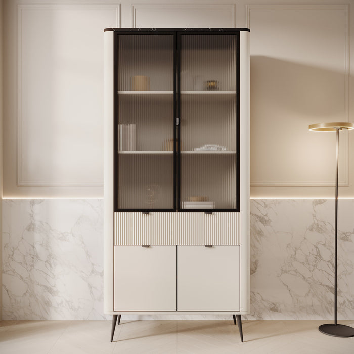 Meubella - Vitrinekast Mace - Beige - 90 cm - Met glas