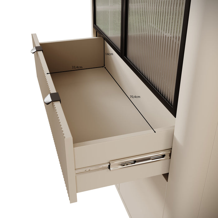 Meubella - Vitrinekast Mace - Beige - 90 cm - Met glas