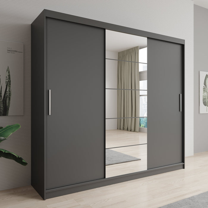 Meubella - Erie - Kledingkast met schuifdeuren - Grijs - 235x59x215 cm