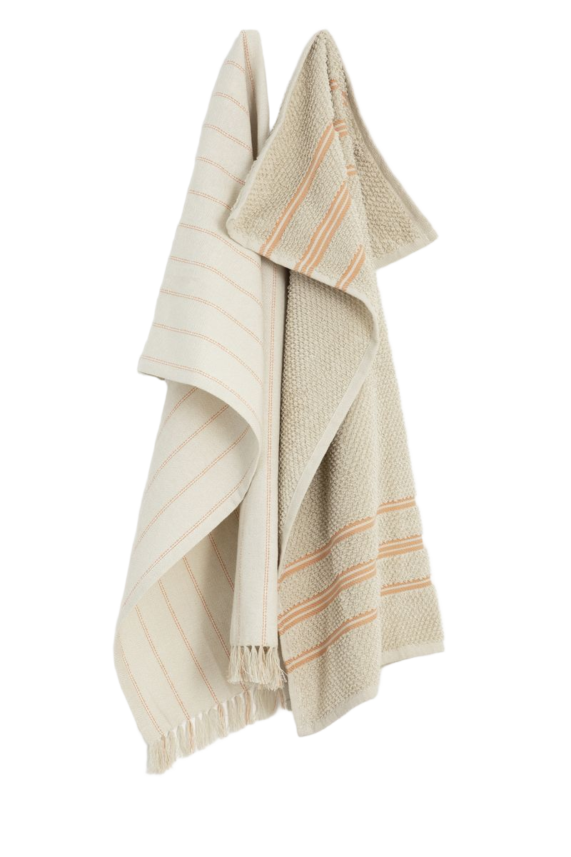 Sissy-Boy Beige gestreepte handdoek en theedoek terry