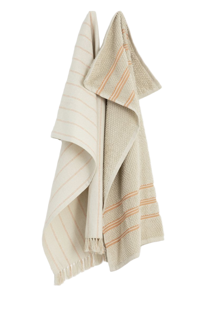 Sissy-Boy Beige gestreepte handdoek en theedoek terry