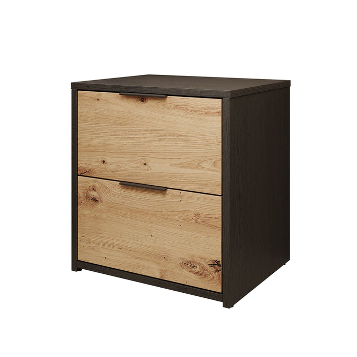 Meubella - Nachtkastje Augustus - Eiken - Zwart - 44 cm - Set van 2