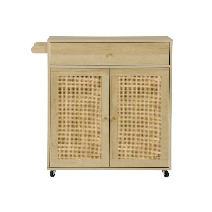 sweeek - Keukentrolley met houten decor en rotan, 1 handgreep, 1 lade,
