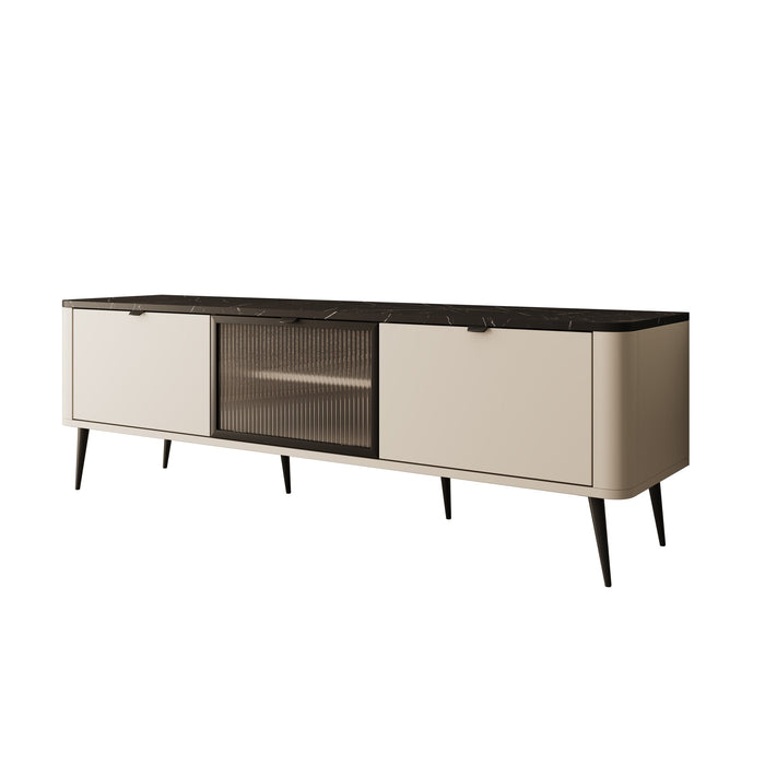 Meubella - TV-Meubel Mace - Beige - 160 cm - Met glas