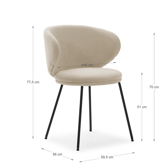 Calicosy - Set 2 stoelen RUSH - L60 cm - Stof & zwart metaal