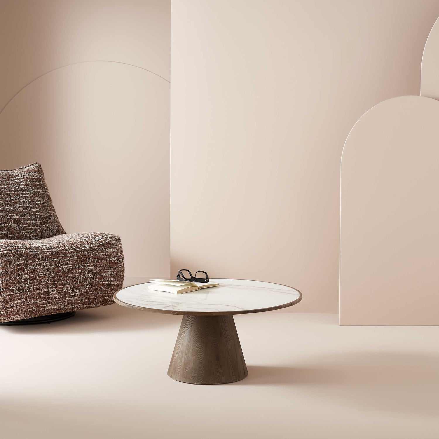 Signature - Salontafel MAFRA - D80 cm - Eiken en marmer