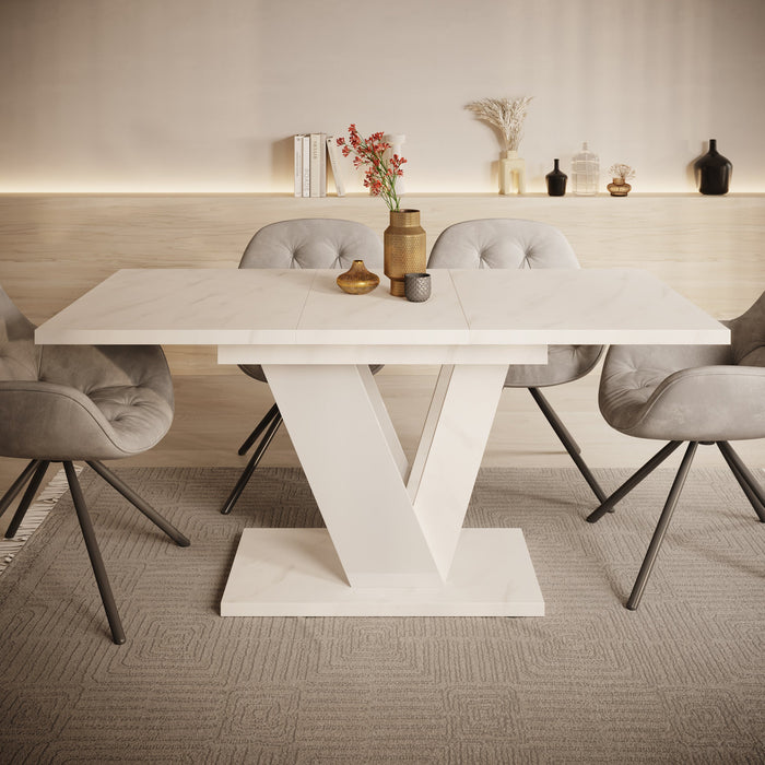 Meubella - Eetkamertafel Dayman - Wit marmer - 160 cm - Uitschuifbaar