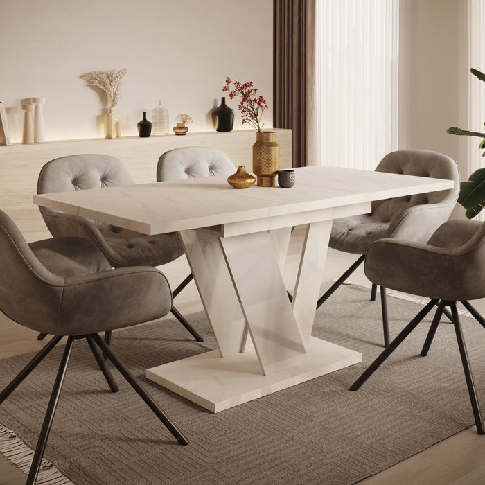 Meubella - Eetkamertafel Dayman - Wit marmer - 160 cm - Uitschuifbaar