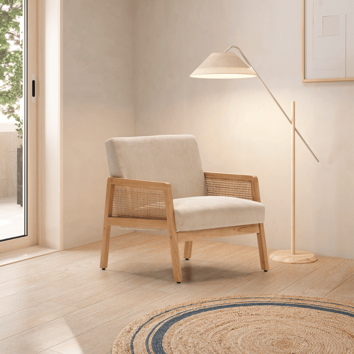 Calicosy - Fauteuil DEBRA - L68 cm - Houten en rotan poten