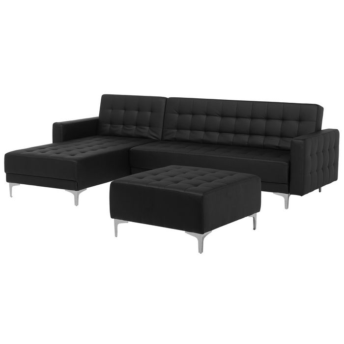 Beliani-ABERDEEN-Hoekslaapbank met ottomaan-Zwart-Rechts-Kunstleer