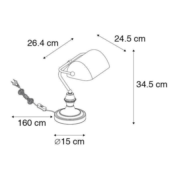 QAZQA Klassieke notarislamp brons met amber glas - Banker