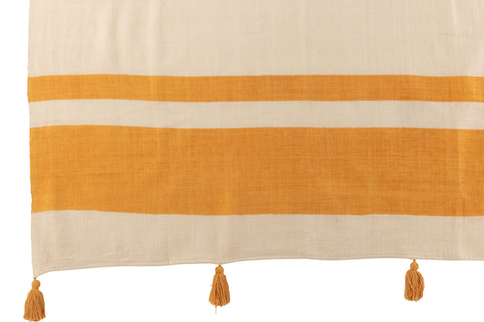 J-Line Plaid Strand Groeven - katoen - oker - 185 x 135 cm