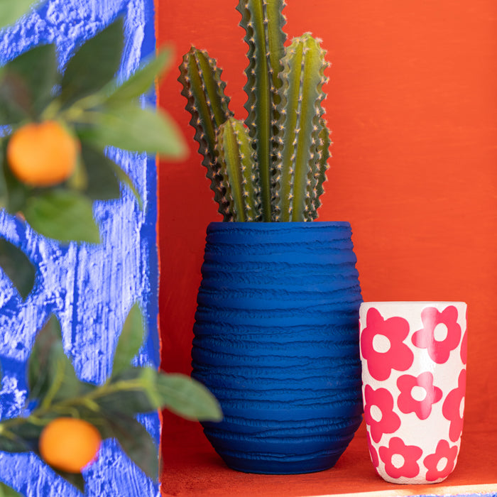 J-Line bloempot Fiesta - keramiek - blauw - medium - Ø 19 cm