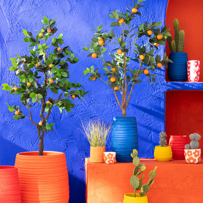 J-Line bloempot Fiesta - keramiek - blauw - medium - Ø 19 cm