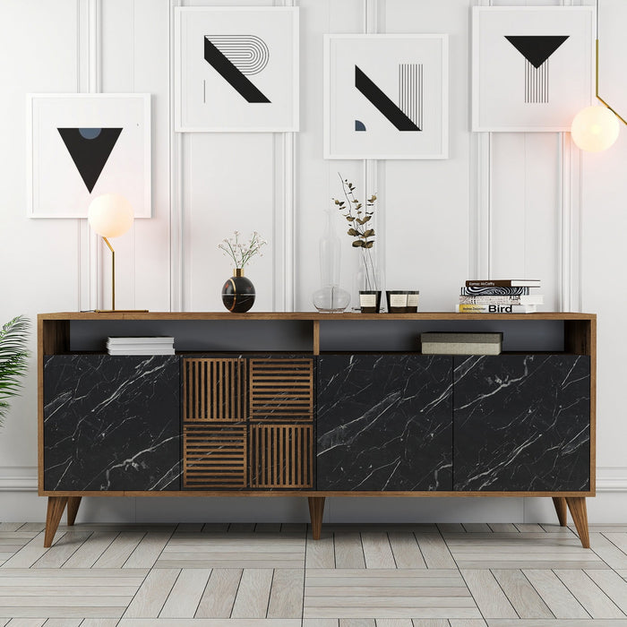 Giga Meubel - Dressoir Zwart|Walnoot Marmer - 180x35x78,6cm - Milan