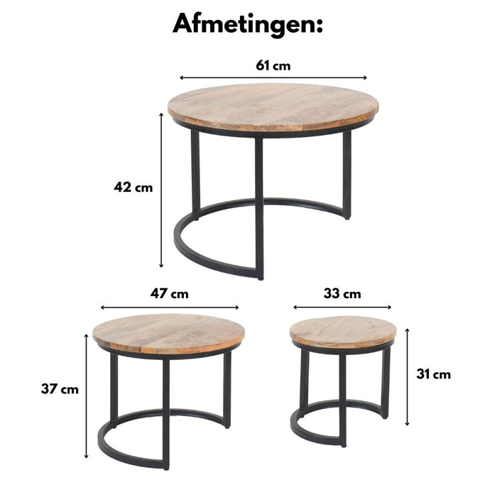 Home67 - Salontafel Set van 3 - Industriële Salontafelset Erjan - Wit