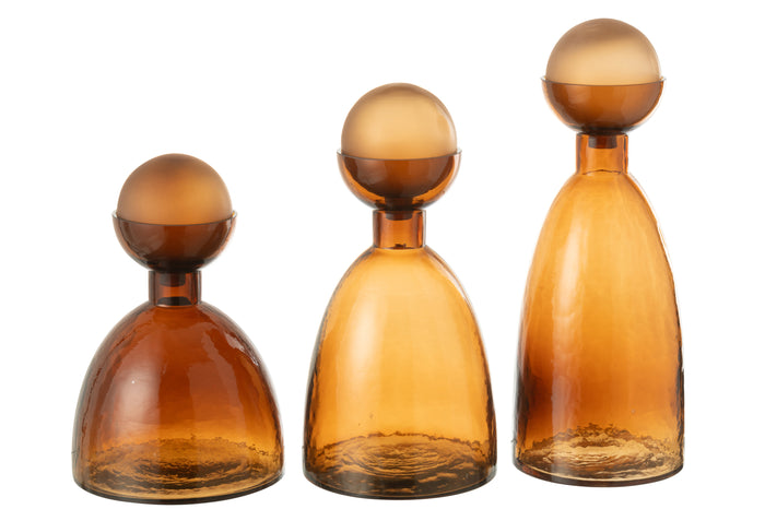 J-Line vaas Fles + Dop Yoko - glas - bruin - large - 43 cm h