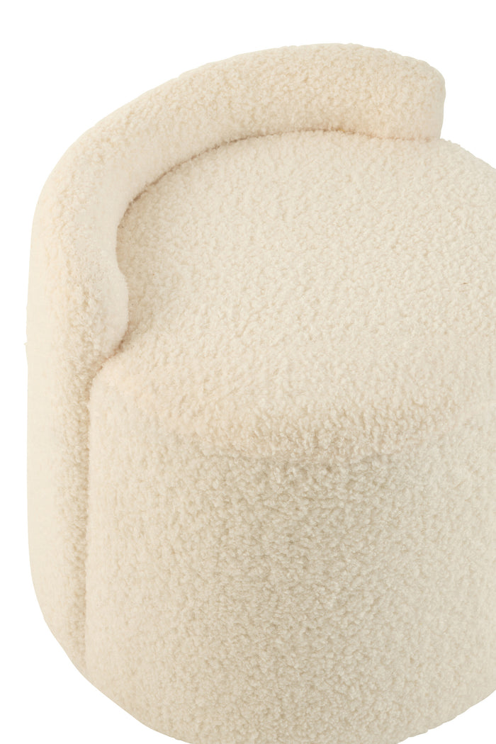 J-Line poef teddy rond + rugleuing bouclé - textiel - wit