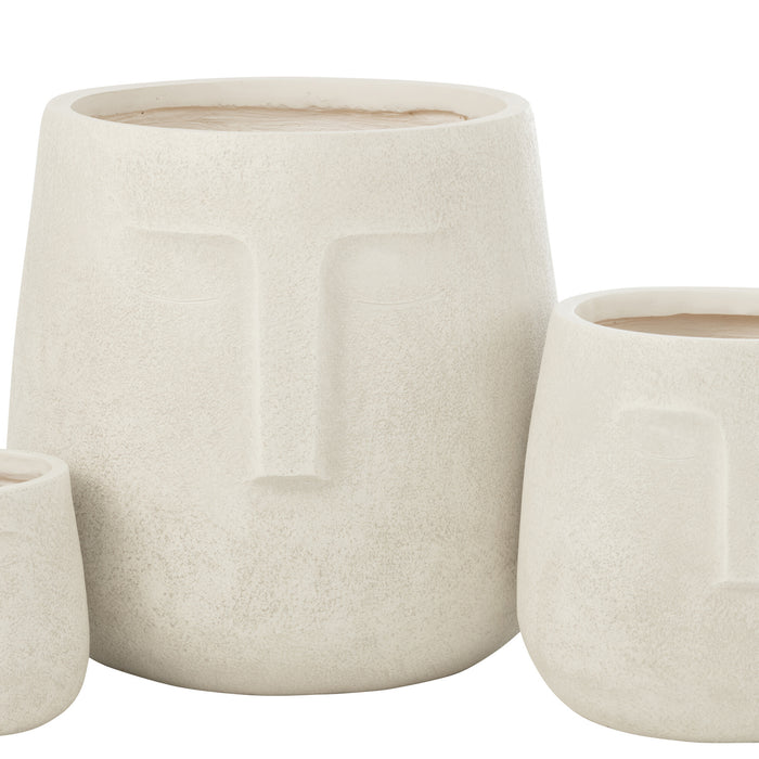 J-Line bloempot Moai - keramiek - wit - 3 stuks - Ø 44 cm