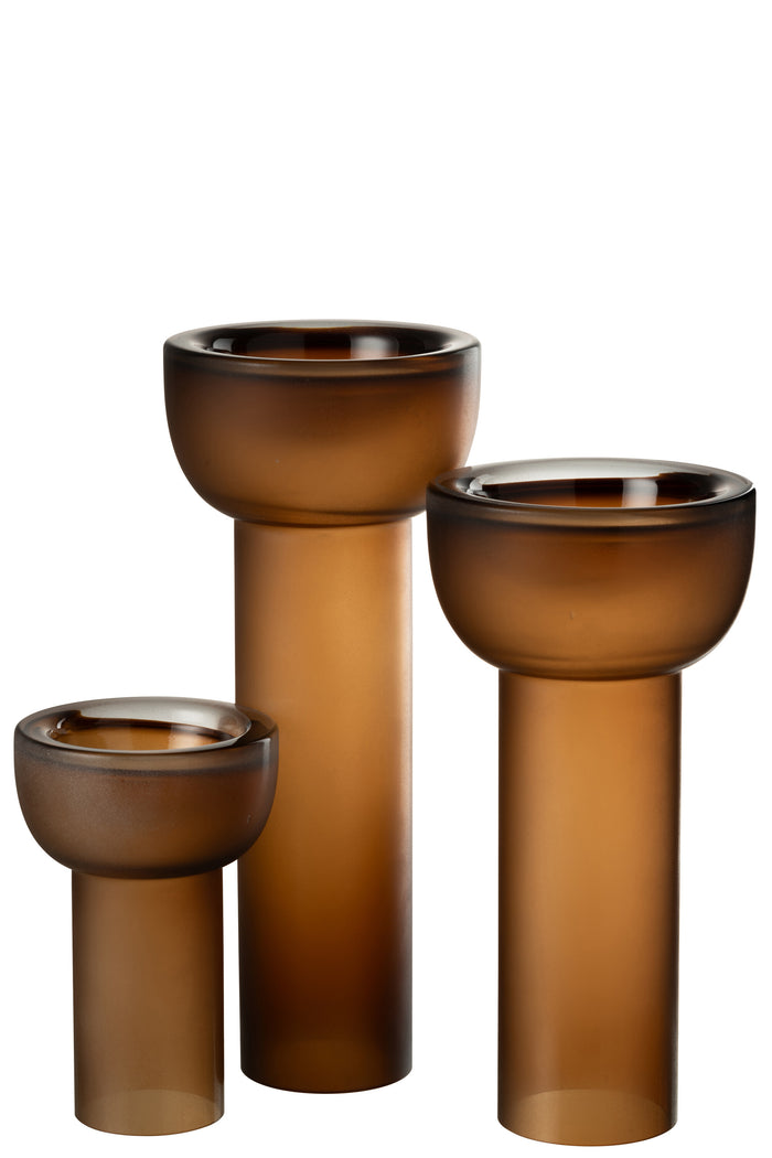 J-Line vaas|kandelaar Yoko - glas - bruin - large - 38 cm ho