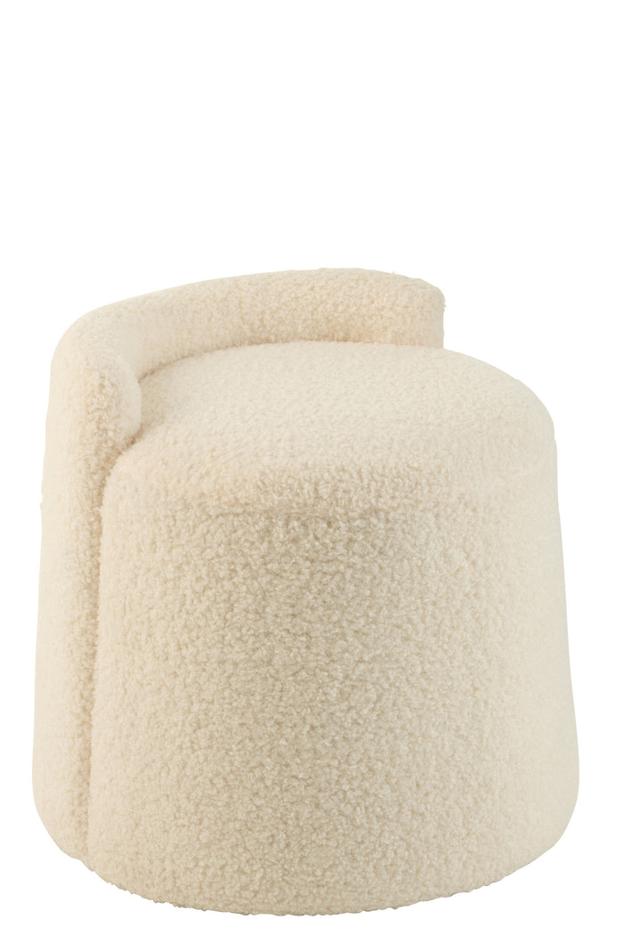 J-Line poef teddy rond + rugleuing bouclé - textiel - wit