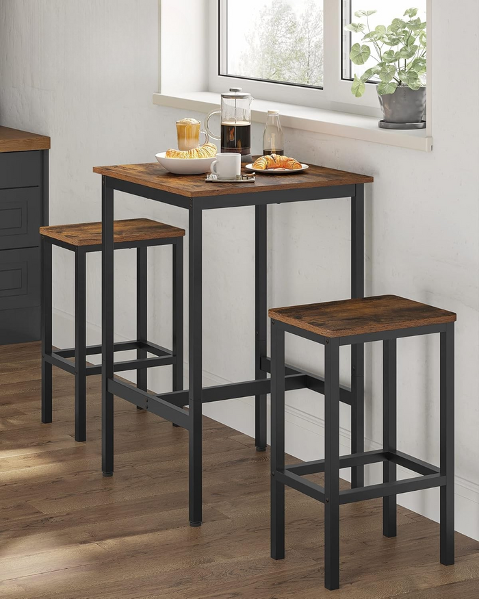 Bartafel, Hoge Keukentafel, Industriële Stijl, Vintage Bruin|Zwart