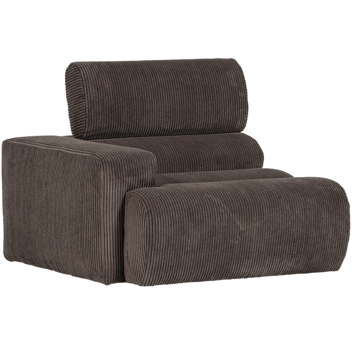 WOOOD Novi 1-Zits Element Bank Arm Rechts - Ribstof - Grijsbruin